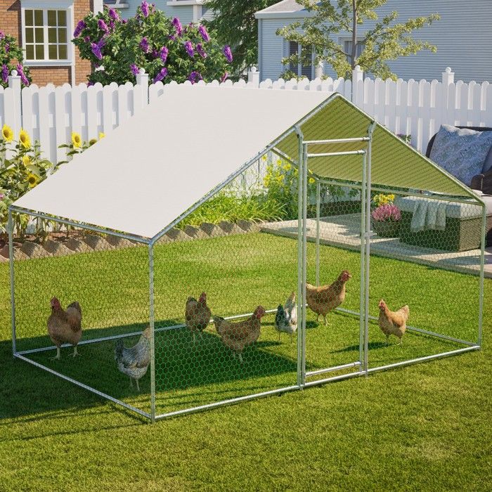 Poulailler argenté 303x200x200cm verrou sécurisé bâche PE étanche pour poules lapins et petits animaux extérieurs Poulailler argenté 303x200x200cm verrou sécurisé bâche PE étanche pour poules lapins et petits animaux extérieurs