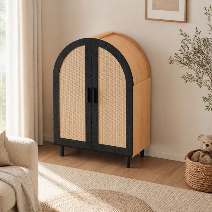 Meuble à chaussures - ZEVKOR - 2 portes 3 étagères - 70×40×100 cm - Noir/naturel - Amortisseurs