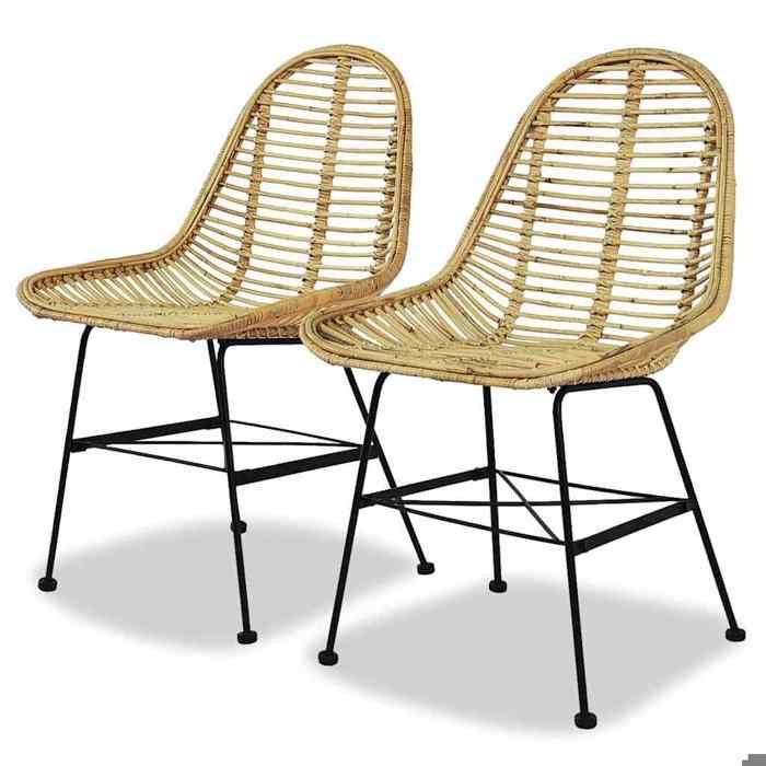 ELORAN Chaise - Chaises à manger - lot de 2 - Chaises de Bureau Salon -rotin - naturel - 48x61x85 cm 67014