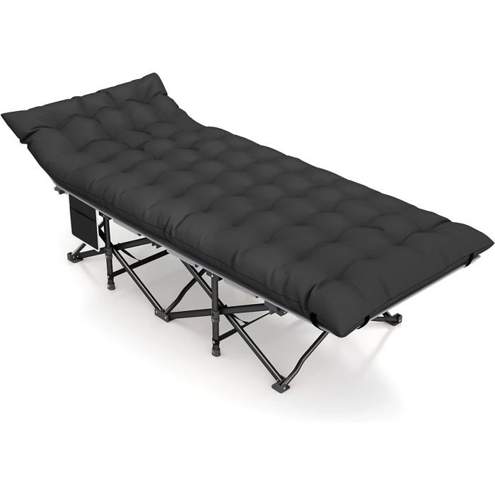 Lit de camp pliable pour le camping 190 cm de long et 80 de large matelas réversible cousu 280 kg toile 1200D