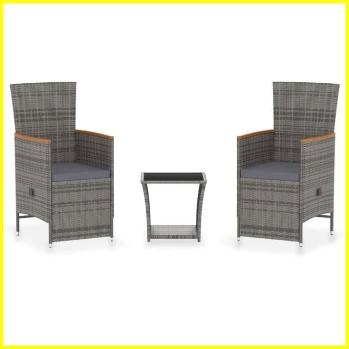 Salon de jardin 3 pcs avec coussins Résine tressée Gris -BK3059365 (PLA)