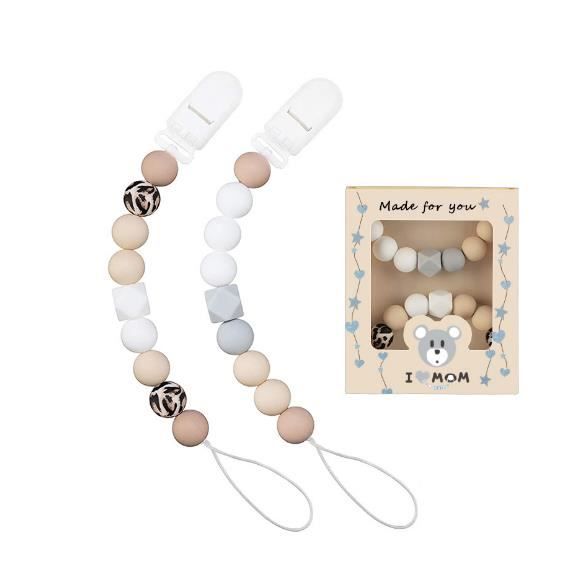 Pack 4 Attaches-tétines En Silicone Sans BPA - Avec Clip Et Sans Clip (30 & 40 Cm) - Pour Poussette, Chaise Haute