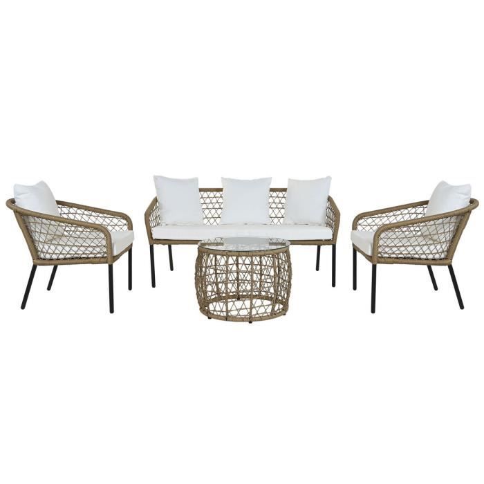 Ensemble table avec 3 fauteuils blanc 137 x 73,5 x 66,5 cm rotin synthétique acier