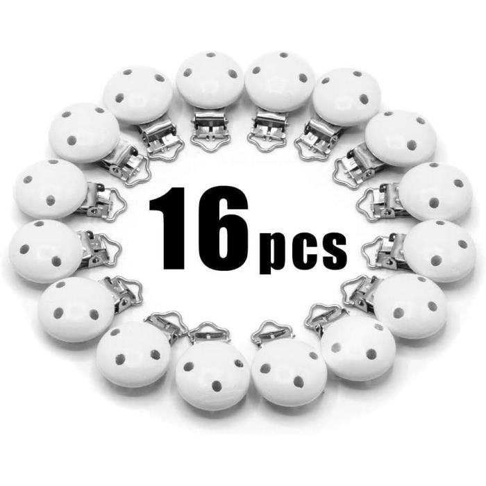 Lot De 15 Clips En Bois Pour Tétine Bébé RosewineC - Attaches Vêtements Blancs