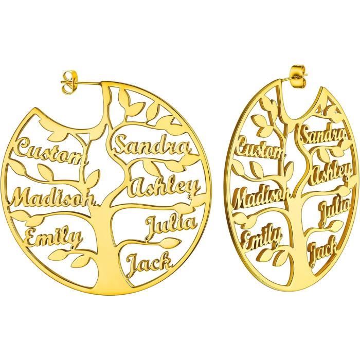 Boucles d'oreilles pendantes arbre de vie en acier inoxydable