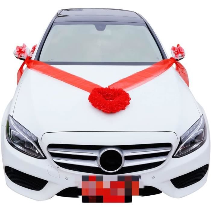 iSpchen Décoration Voiture de Mariage - Noeud Papillon, Fleur de Mariée, Bijoux, Fleurs Artificielles, Guirlande Rose pour Déco Auto et Fournitures de Banquet