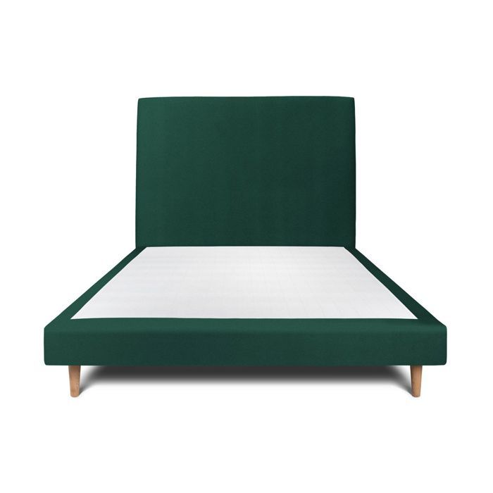 Lit 160x200cm - MARQUE - Tête de lit velours - Sommier tapissier - Style scandinave - Couleur verte