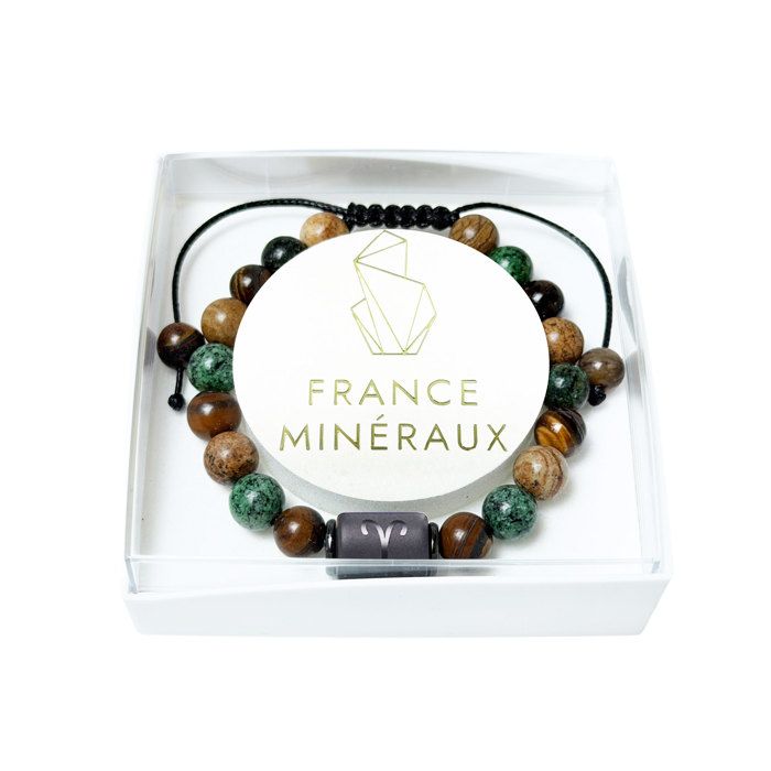Bracelet Bélier - Oeil de tigre Turquoise Jaspe - Cordon ajustable Bracelet Bélier - Oeil de tigre Turquoise Jaspe - Cordon ajustable