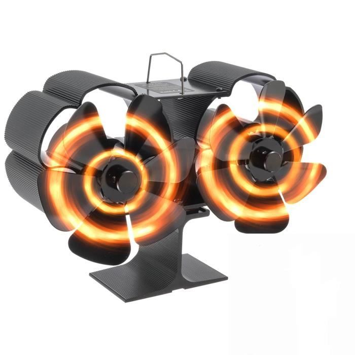 Ventilateur de Poêle à Bois - Silencieux - Fonctionne sans Électricité - 12 Lames - Aluminium Anodisé - Noir