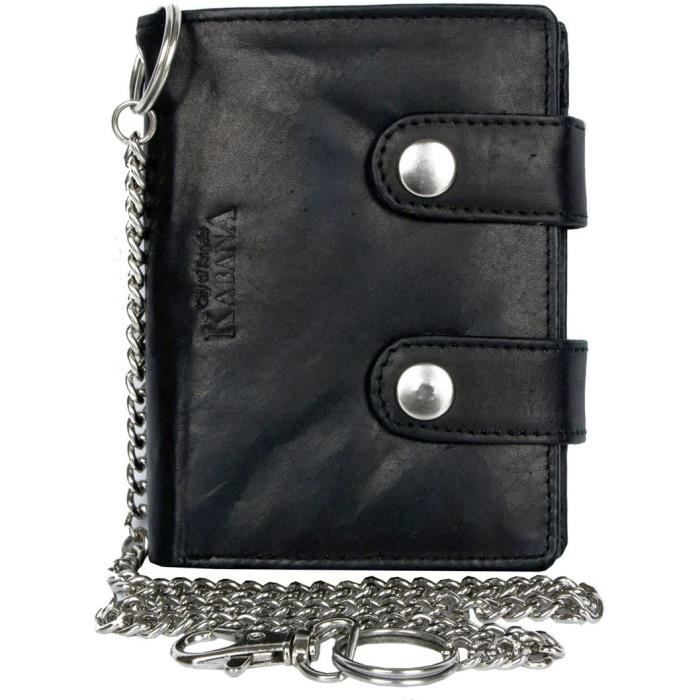 Portefeuille Motard Trifold - Drapeau Américain Noir Et Gris - Avec Chaîne Cuir - Homme