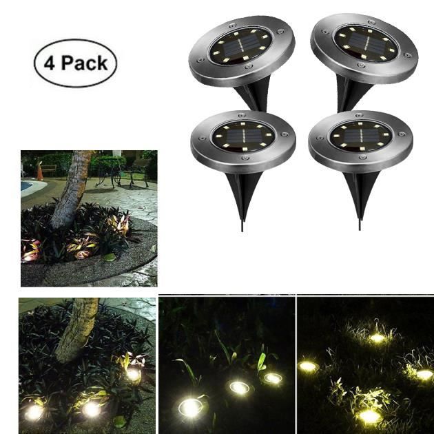 blanc chaud, paquet de 4 Lampe Solaire au Sol Wivarra 8 lumieres de chemin solaire LED eclairage exterieur impermeable a leau de jardin