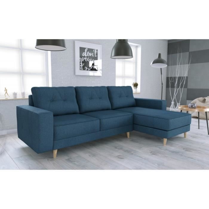 Canape D Angle Convertible Vigo Scandinave Avec Boutons Bleu Cdiscount Maison