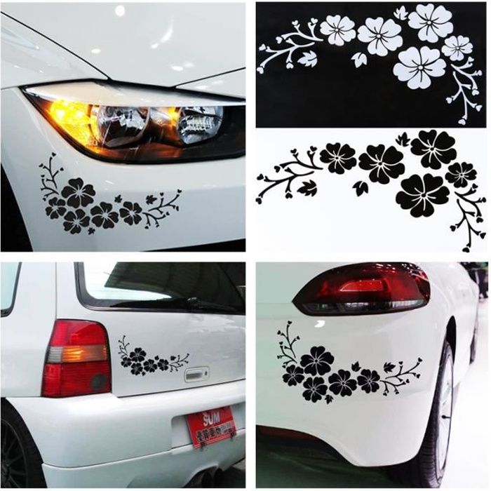 Lot de 4 Pcs NOIR Sticker Voiture Fleur Autocollant Waterproof Amovible Décoration Véhicule