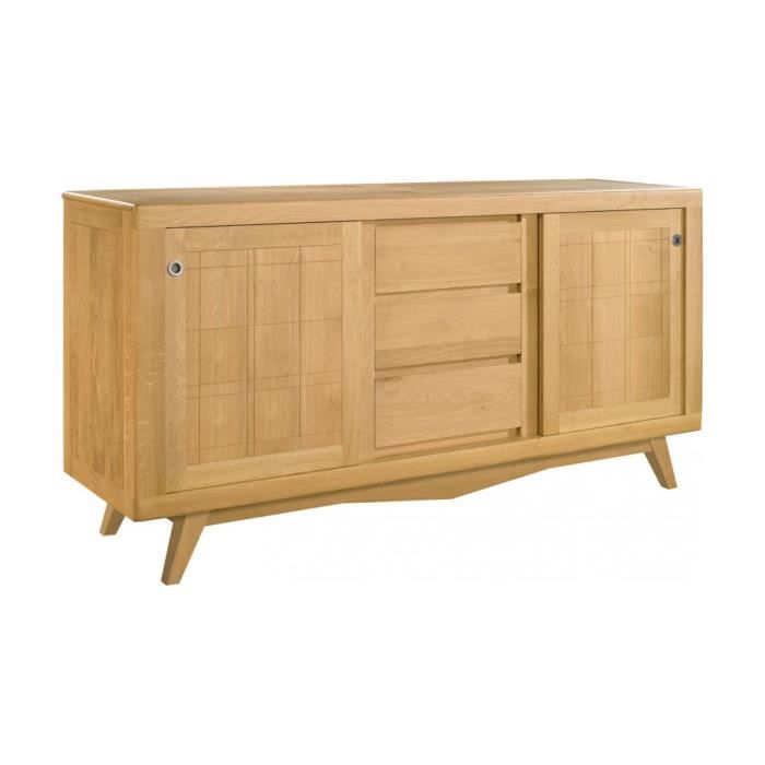 Buffet Scandinave Chene Massif Clair 2 Portes Coulissantes 3 Tiroirs 190 00 Chene Clair Cdiscount Maison