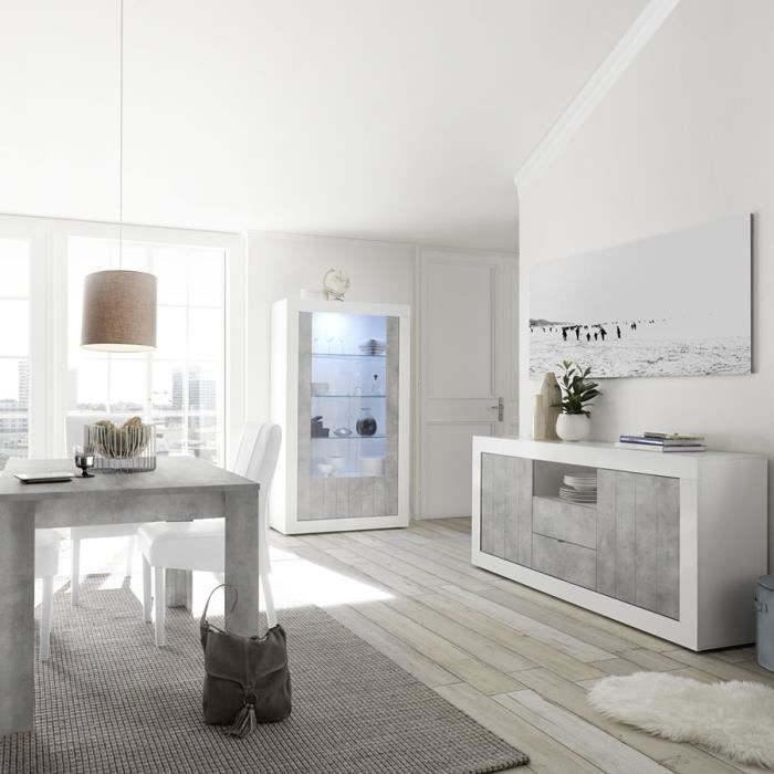 Salle A Manger Blanche Et Couleur Beton Gris Moderne Mabel 5 L 185 X P 90 X H 79 Cm Gris Cdiscount Maison