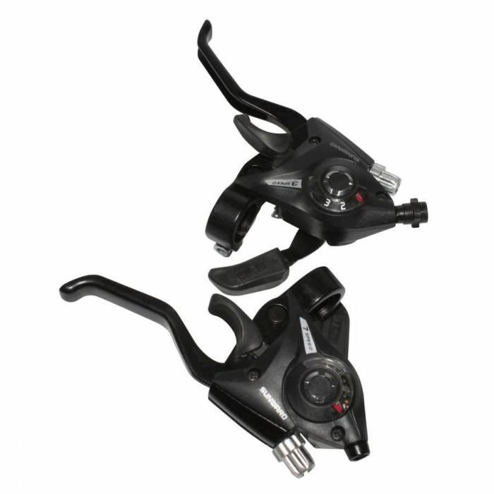 Levier-manette vtt p2r 3x7v. noir alu pour frein v-brake compatible shimano (paire)