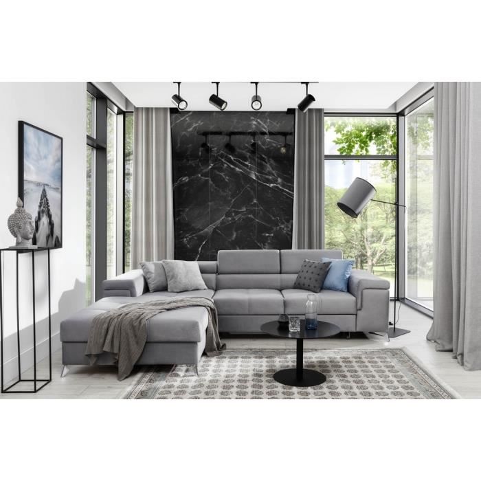 Canapé dangle convertible en tissu luxe 5 places RICHARD gris angle gauche