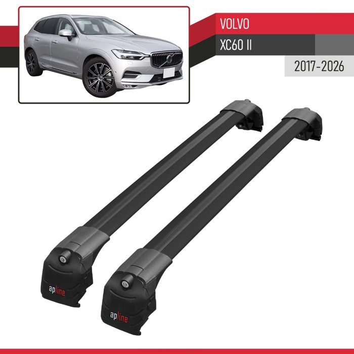 Pour Volvo XC70 II (P24) 2008-2016 FLY Model Barres de Toit Noir 2