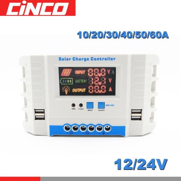 20A - Régulateur de Charge de panneaux solaires, 12V, 24V, 60-50-40-30-10 A, régulateur de Charge pour batter