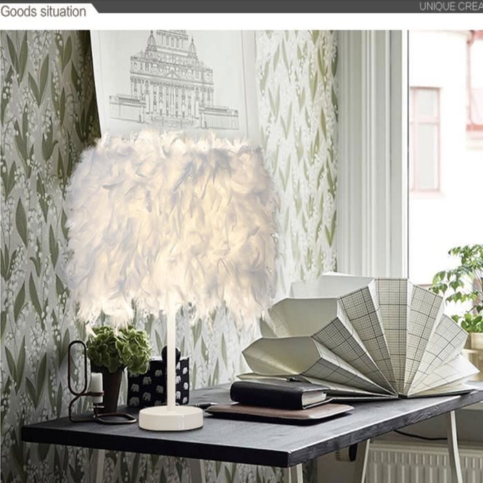 Sayoo Lampe de chevet - À plumes - Blanc - Pendentif cristal - Ø20cm