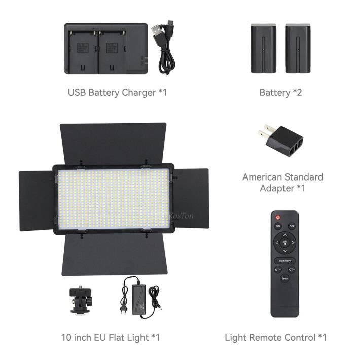 Kit Éclairage Vidéo LED 3200-5500K Avec Trépied - Panneau 120 LED, 4 Filtres, Pour Photo, Streaming, Studio (Noir)