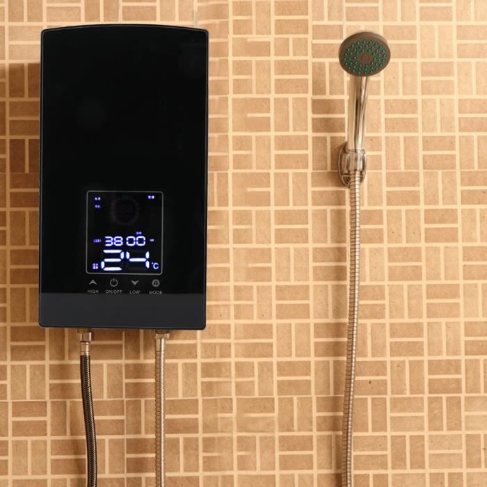 Tbest chauffe-eau domestique Chauffe-eau électrique instantané à commande vocale mural pour salle de bain bain 220-240V (noir)