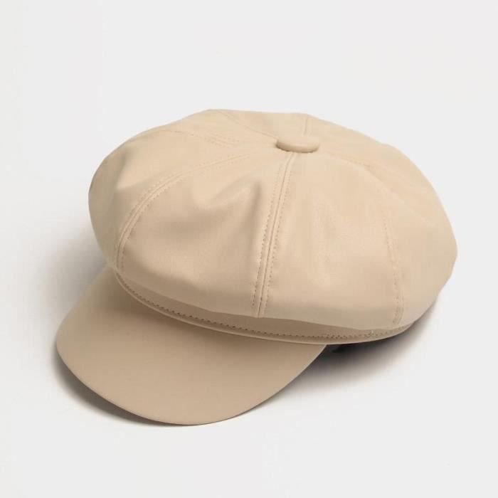 Bonnet Souple élégant Casquette Béret Femme En PU Cuir - Souple Et Réglable - Hiver Visière Femme