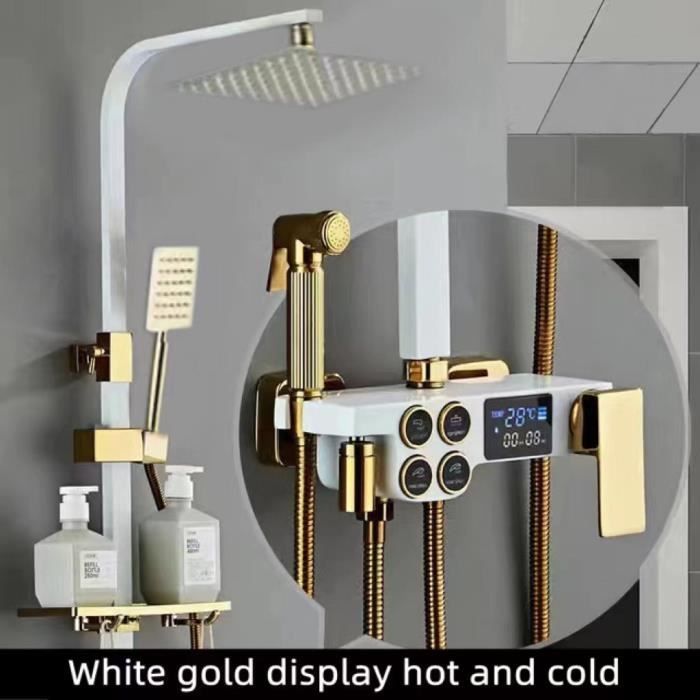 Système De Douche De 8 Pouces, Ensemble De Robinets De Douche En Or Brossé, Ensemble Complet De Douche Thermostatique, Mitigeur En Laiton Avec Bec De