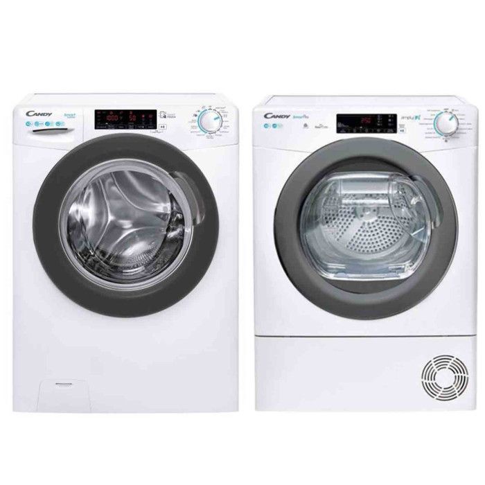 PACK CANDY Lave-linge frontal 10kg 1400trs/min + Sèche Linge Frontal Condensation 10kg 58 Blanc