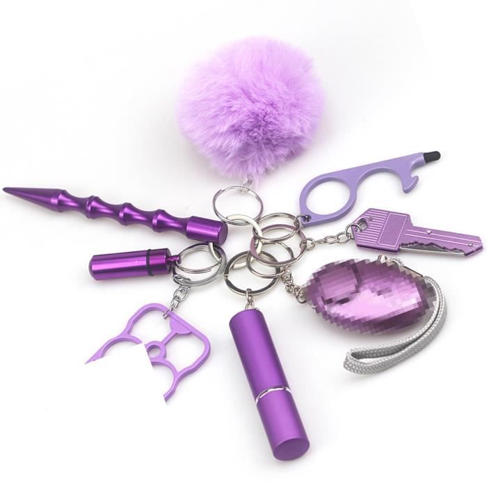 Dioche porte-clés de protection pour femmes Ensemble de porte-clés de protection 8 pièces Ensemble de porte-clés auto Violet