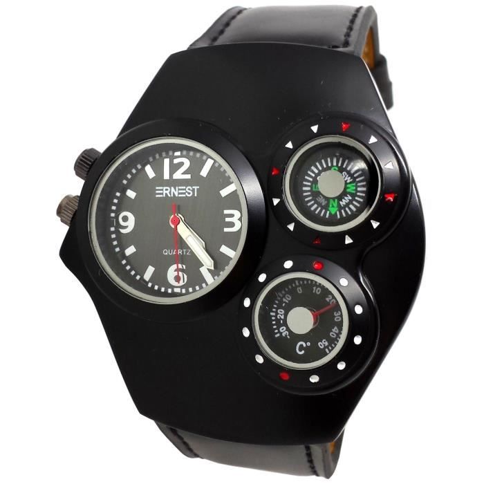 montre homme 3 en 1 militaire sniper agent secret boussole thermometre ernest cdiscount bijouterie