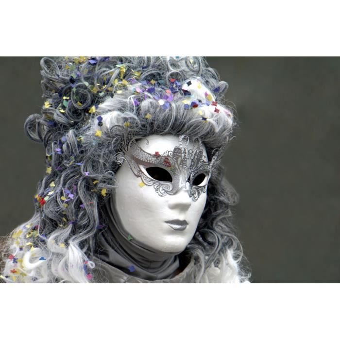 Poster Affiche Carnaval de Venise Masque Blanc et Argent 91cm x 