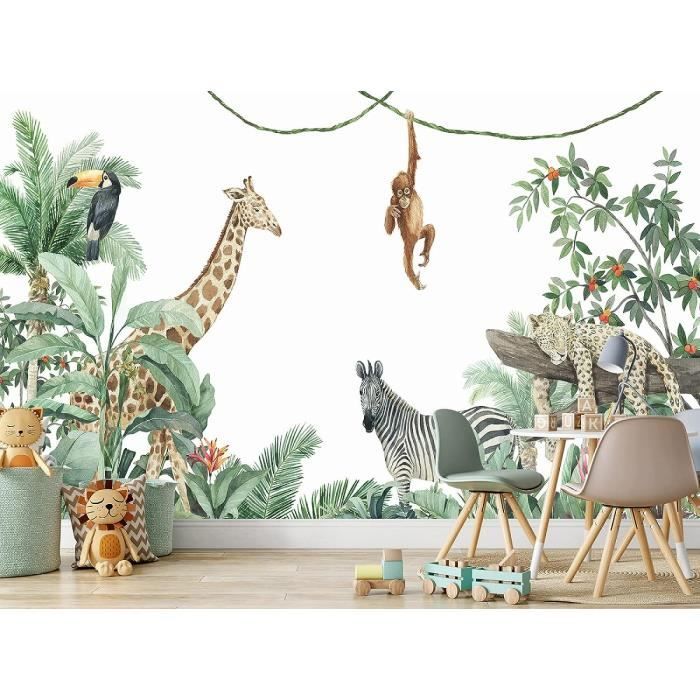 Papier Peint Panoramique Animal Jungle Peint Main Papier Peint Soie 3D ...