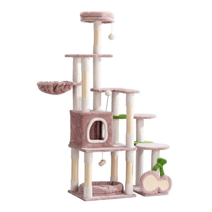 Comparer les prix de Fudajo Arbre à chat rose « Cerise » de 162 cm de haut Arbre de grattage Sisal Maison Zones de repos