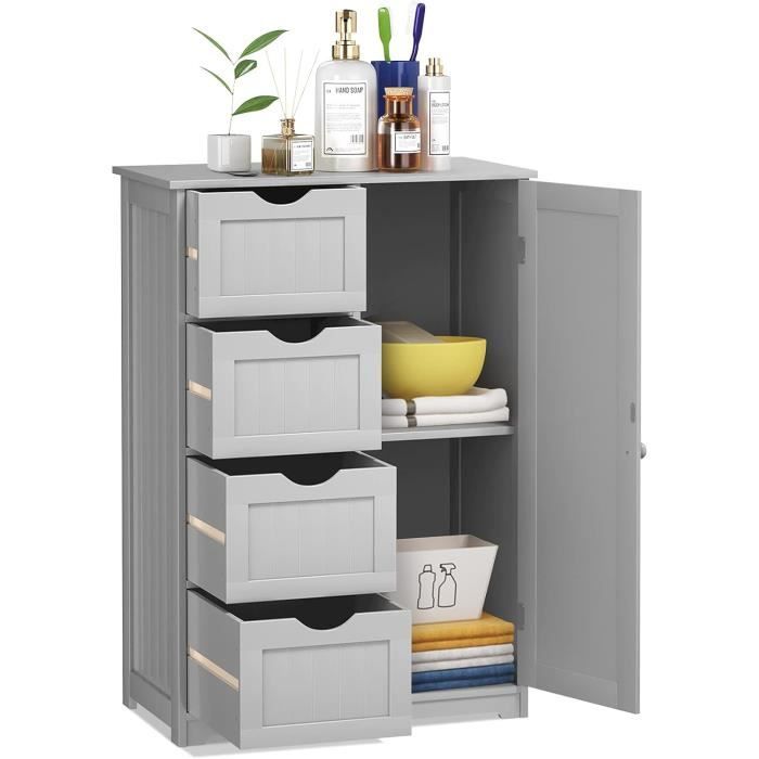 Meuble Salle De Bain 2 Tiroirs - Porte Verre Trempé, étagère Ajustable, Blanc - Rangement Moderne