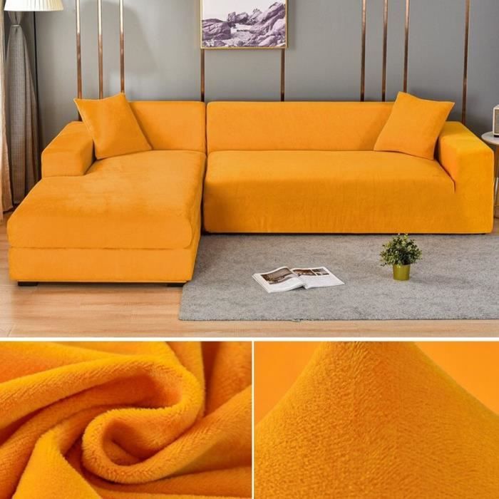 Housse Canapé D'angle 5 Places En Velours - Protection Extensible Et Lavable