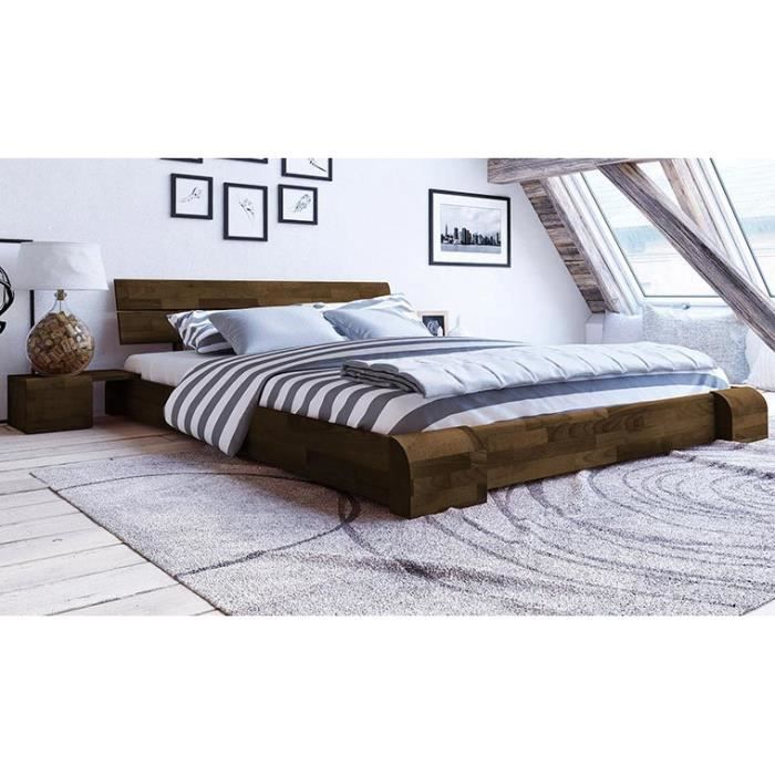 Lit 140 X 190 En Bois Wenge Marron Tokyo Achat Vente Structure