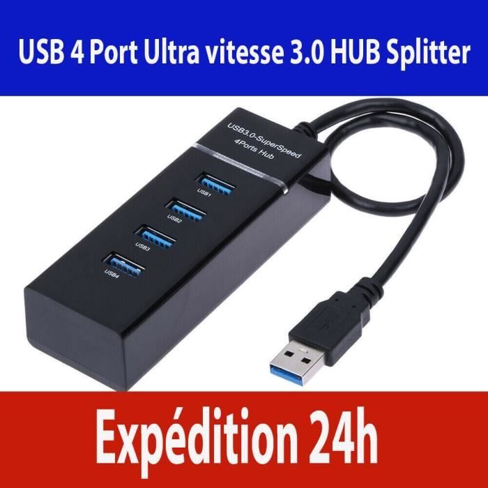 Hub 4 Port USB 3.0 Data Hub Ultra Slim Multi Port USB Splitter Portable  Expander Pour Ordinateur Portable, Macbook, Ultrabooks, Noir - Cdiscount  Informatique