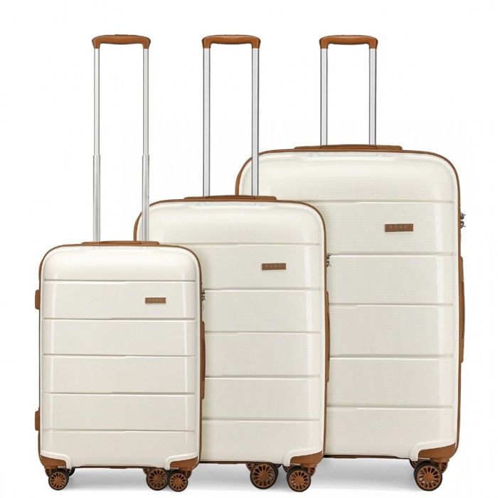 Kono Set de 3 Valises de Voyage 4 roulettes Valise Cabine Rigide e Ultra L ger Ensemble de Bagages avec Serrure TSA Blanc Cr me