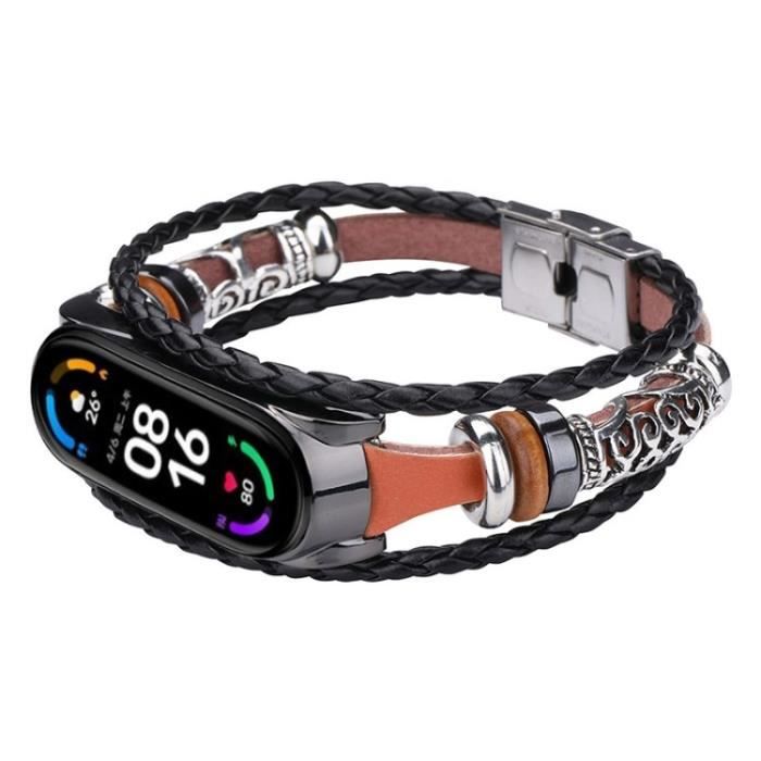 Rétro Style Ethnique Smart Montre Smart Bracelet Perles Bracelet Perles Pour Xiaomi Mi Band 5-6 - Marron Noir