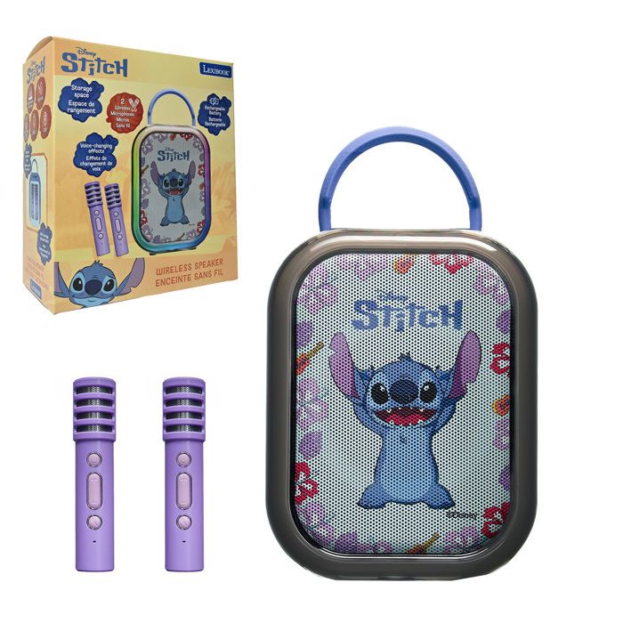Karaoké Bluetooth Stitch - LEXIBOOK - 2 Microphones sans FiL - Batterie Rechargeable Intégrée - Bluetooth - Design Portable