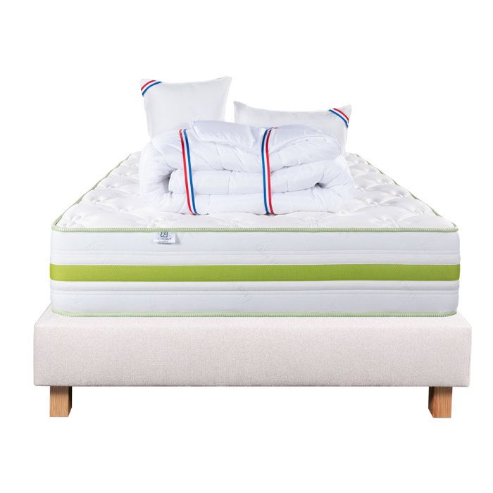 Ensemble Matelas 140x190 cm Rêverie 30 cm mémoire de forme ferme face été/hiver + sommier beige ep20cm + 2 oreillers + couette Ensemble Matelas 140x190 cm Rêverie 30 cm mémoire de forme ferme face été/hiver + sommier beige ep20cm + 2 oreillers + couette
