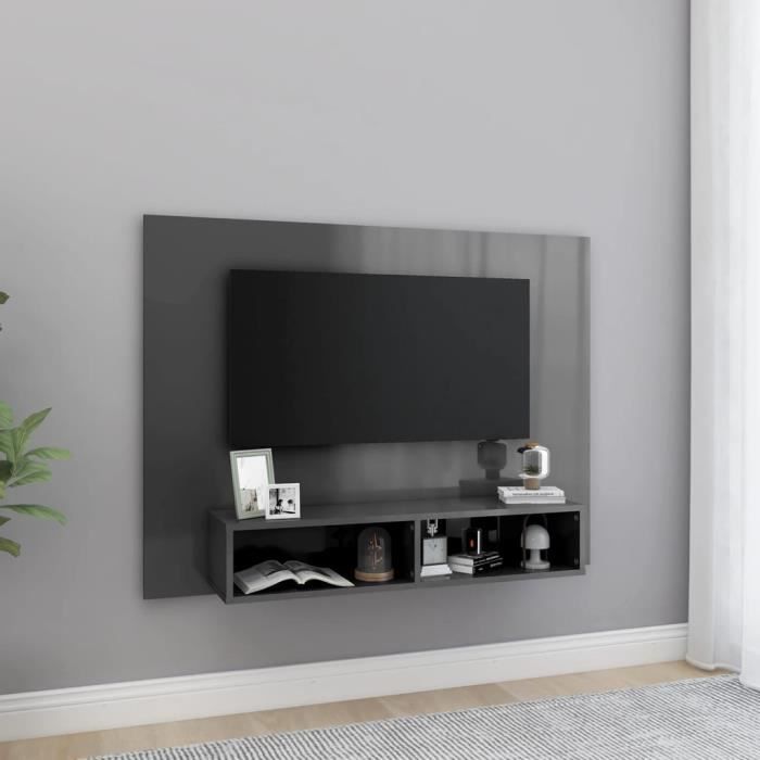 meuble tv mural - mothinessto - gris brillant - 120 cm - salon - contemporain - design