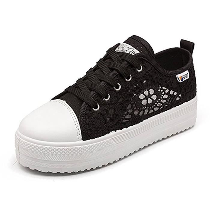 Minetom Femmes Casual Dentelle Lace Mode Toile Chaussures Bout Rond Talon Plat Espadrilles Loisir Fl/âneur Chaussures Baskets Sneakers /À Lacets