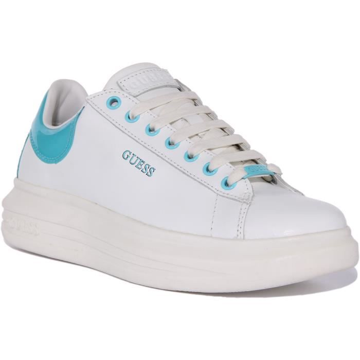 Guess Guess Vibo Baskets à lacets en cuir mélangé pour femmes en blanc bleu (Blanc Bleu 38)