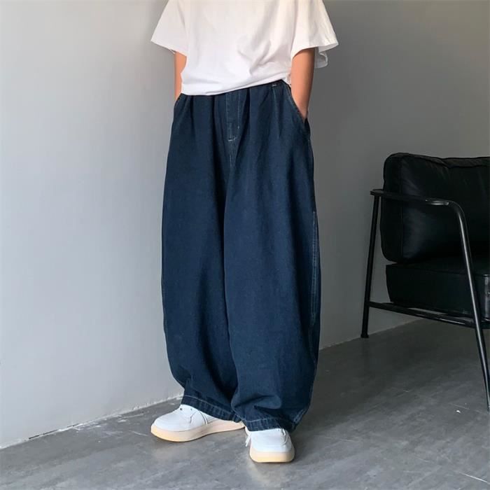 Jeans Baggy pour Homme Y2K Hip Hop Pantalon en Denim Jean Jambe Large Droite Pantalon Harajuku Jeans Oversize Lache Homme Bleu Fonce bleu fonce Cdiscount Pret a Porter