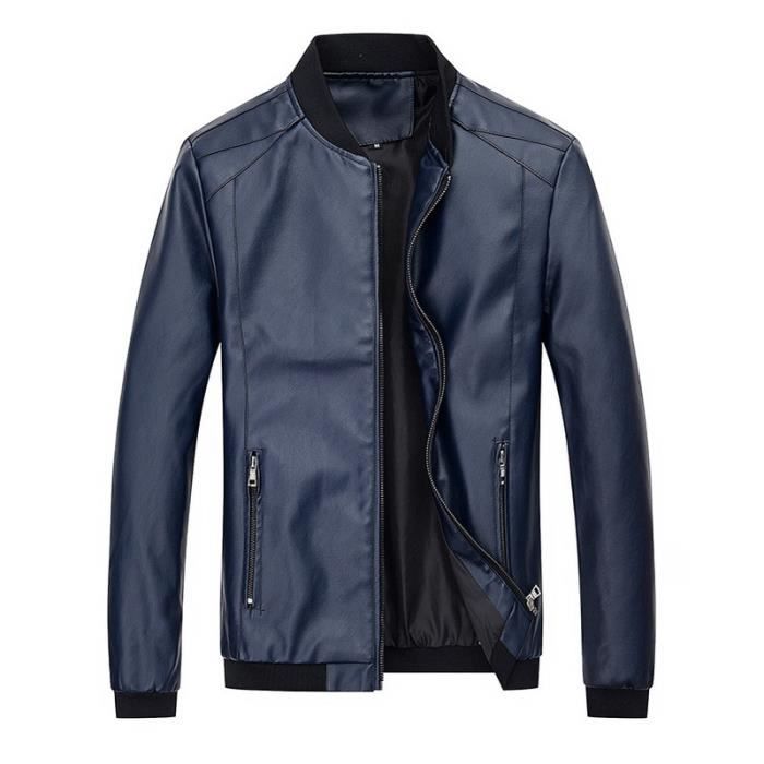 Blouson cuir homme bleu marine sale