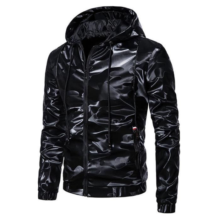 Blouson cuir à capuche homme hot sale