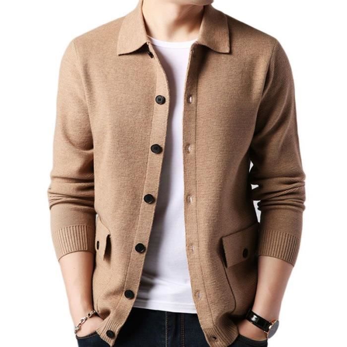 Cardigan Homme Legere Gilet Marque Kaki Col Revers Boutons Kaki Cdiscount Pret a Porter