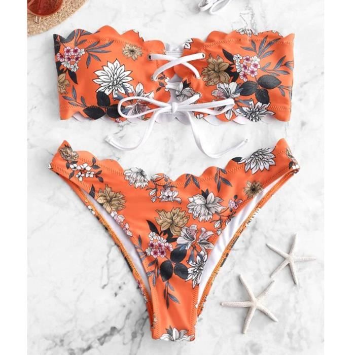 Bikini Bandeau Tour De Cou Marie Claire - Taille 34 A/B, Orange à Pois, Neuf Avec étiquettes